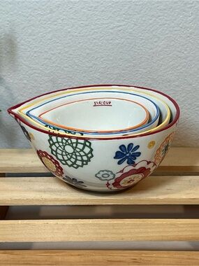 P1 Pier 1 EUC 4-Piece Multicolor Floral Ceramic Nesting Measuring Cups | Boho